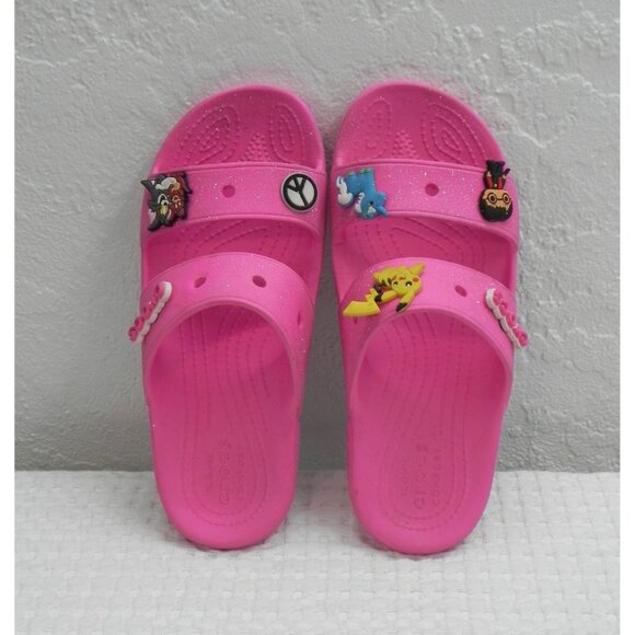 Pink Crocs Sandals With Fun Character Charms Size M5/W7 Lightweight Casual - Picture 5 of 11
